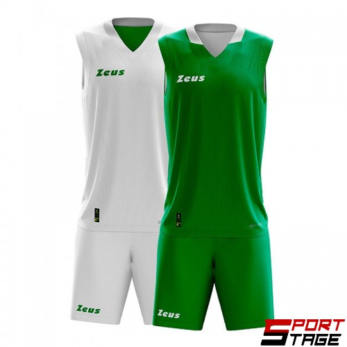 Детски Двулицев Баскетболен Екип ZEUS Kit Doblo Bianco/Verde