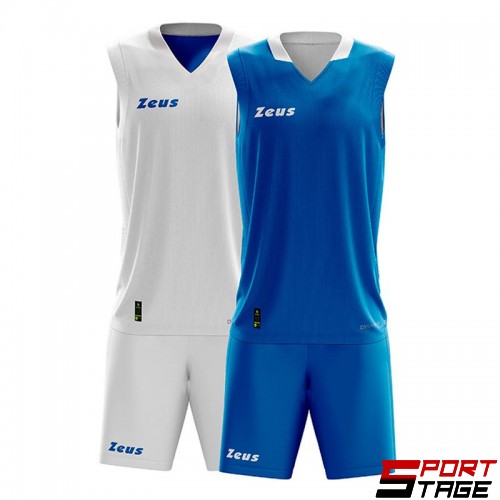 Детски Двулицев Баскетболен Екип ZEUS Kit Doblo Bianco/Royal