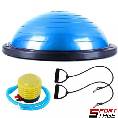 Полутопка за баланс BOSU BALL, 58.5 см, С твърда основа и ластици, Син /31067003/