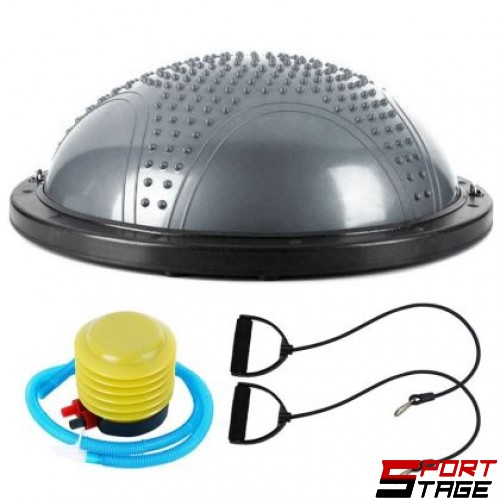 Полутопка за баланс BOSU BALL, 58.5 см, С твърда основа и ластици, Сив /31067102/