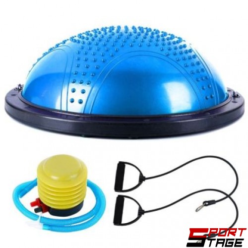 Полутопка за баланс BOSU BALL, 58.5 см, С твърда основа и ластици, Син /31067103/